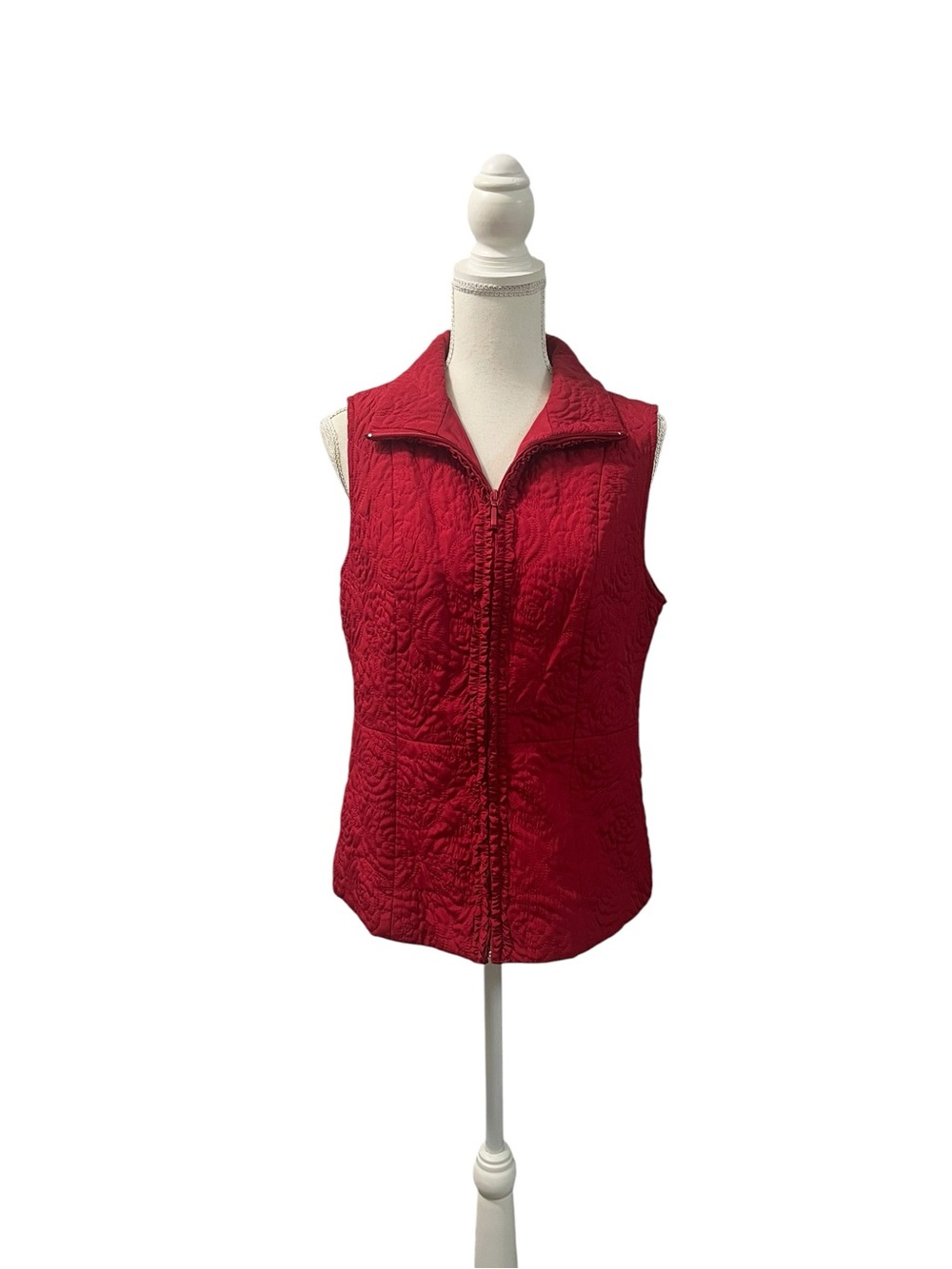Dressbarn Red Quilted Vest Full Zip M
